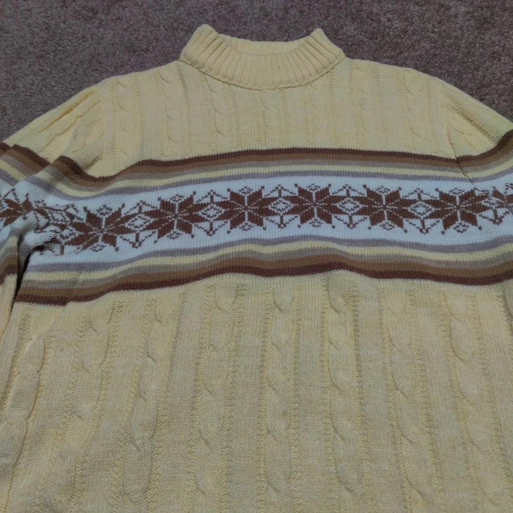 Jantzen Cable Knit Snowflake Sweater Women's Size M Yellow Made In USA Christmas